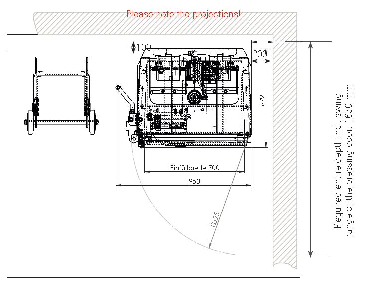Vertical cardboard baler HSM V-Press 503 eco projections